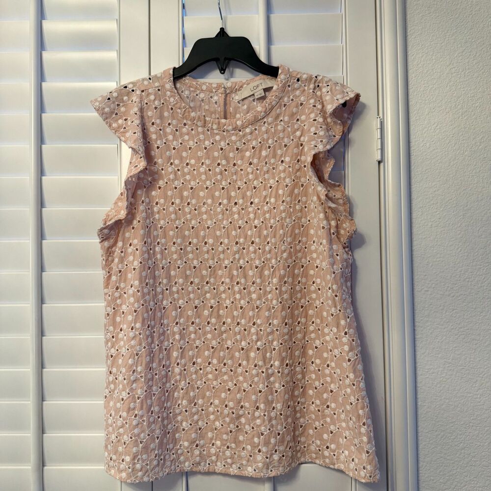 Coquette LOFT Eyelet Lace Top Womens XS Extra Small Pink Flutter Sleeve Blouse